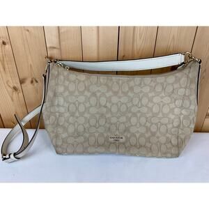 Large Coach Signature Cream Handbag, about 15 x 9"